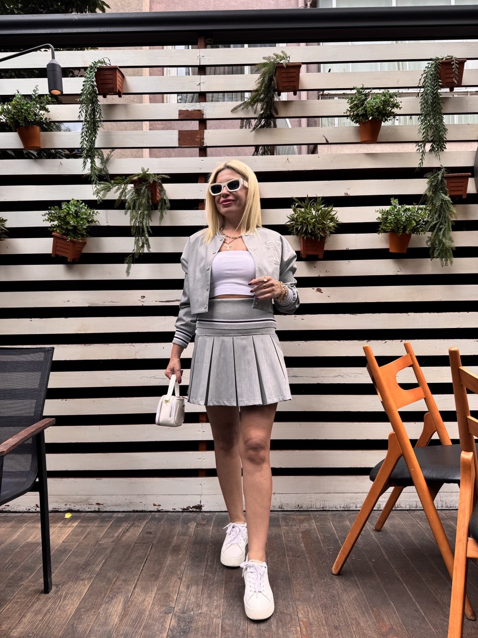 Gri bomber ceket mini etek takım