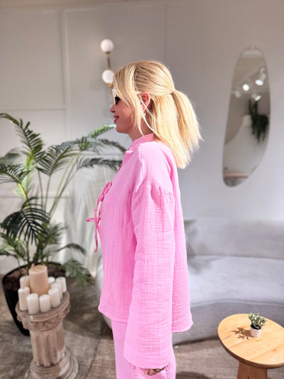 Pembe müslin gömlek pantolon takım