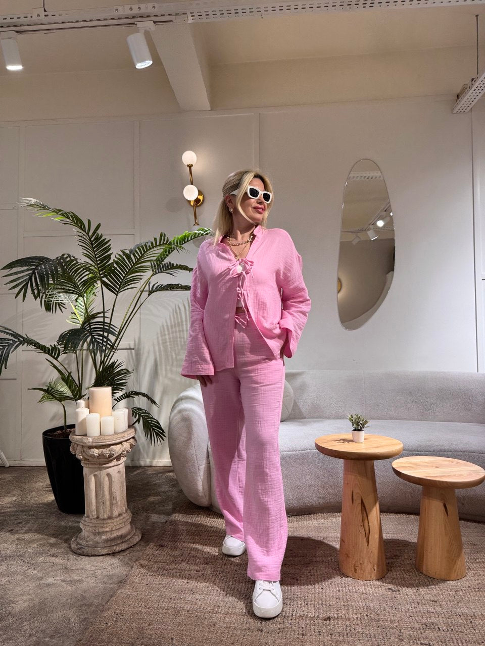 Pembe müslin gömlek pantolon takım