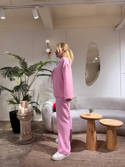 Pembe müslin gömlek pantolon takım