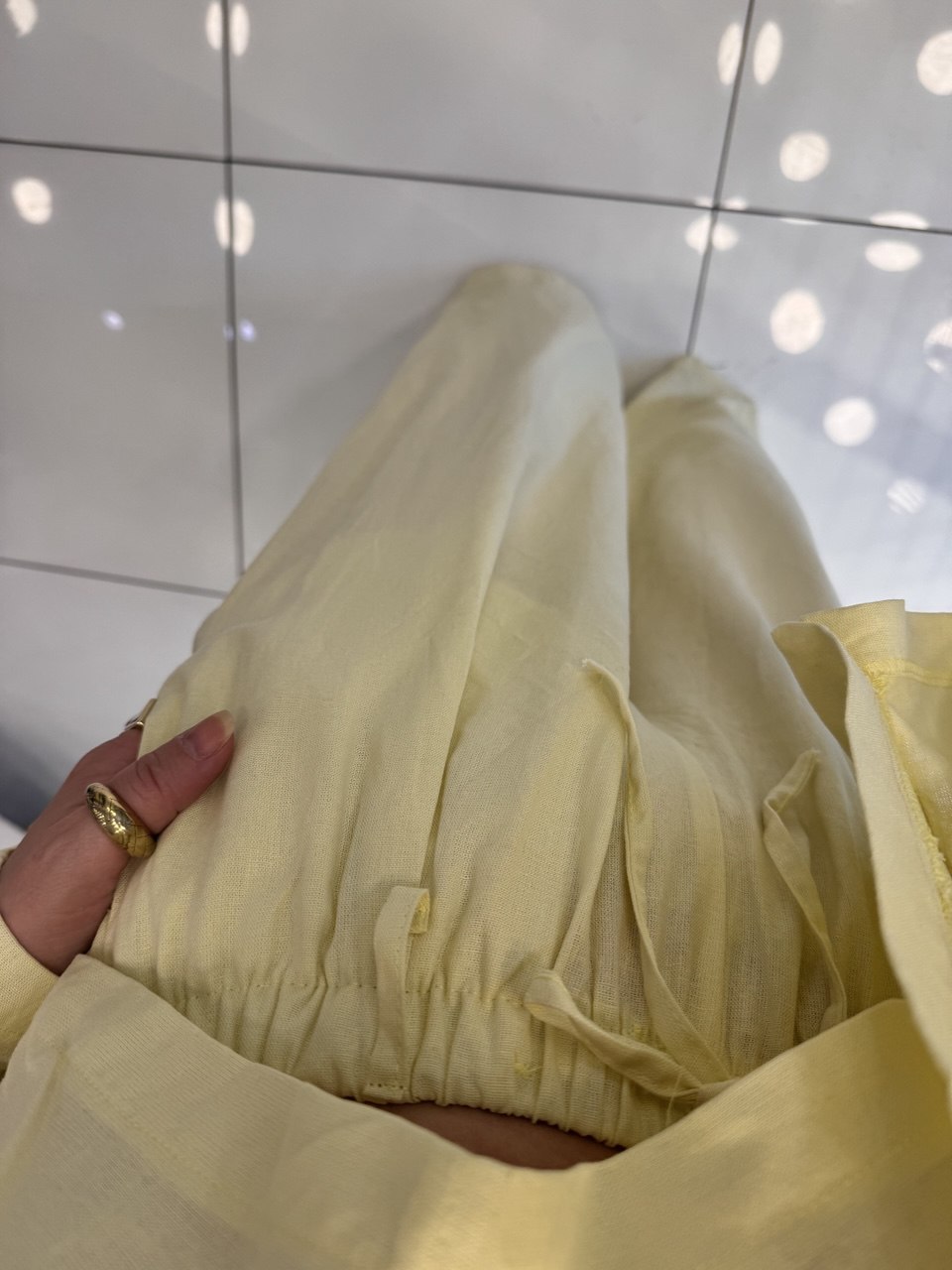 Sarı yarasa kol bluz pantolon takım