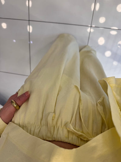 Sarı yarasa kol bluz pantolon takım