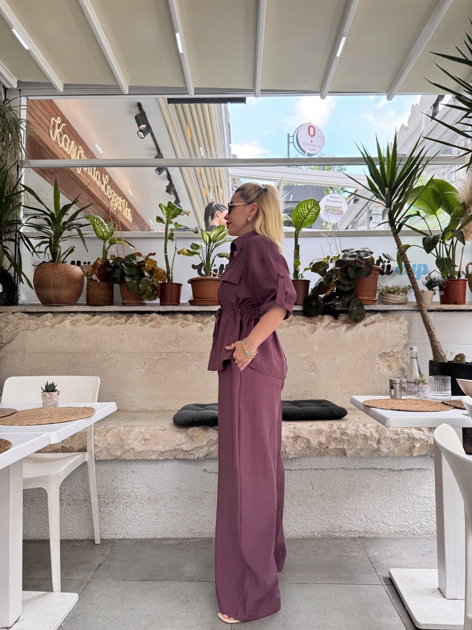 Mürdüm gömlek pantolon takım