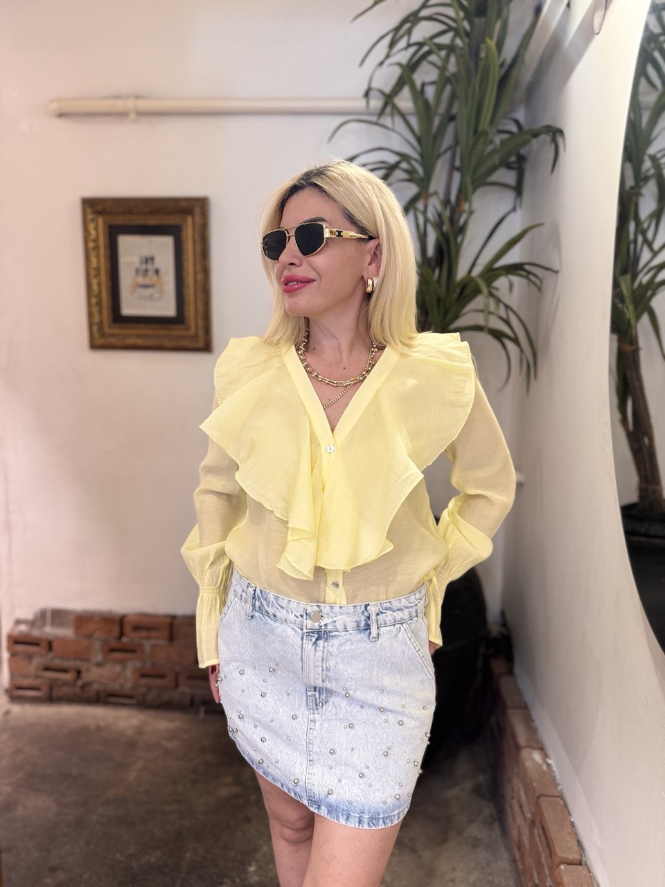 Jeans incili mini etek