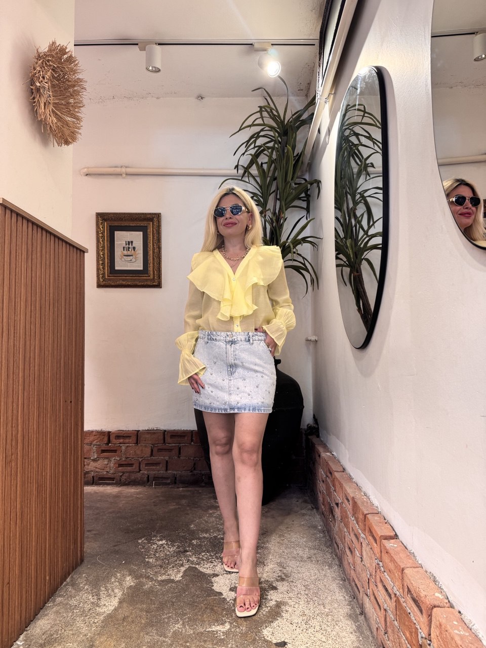 Jeans incili mini etek