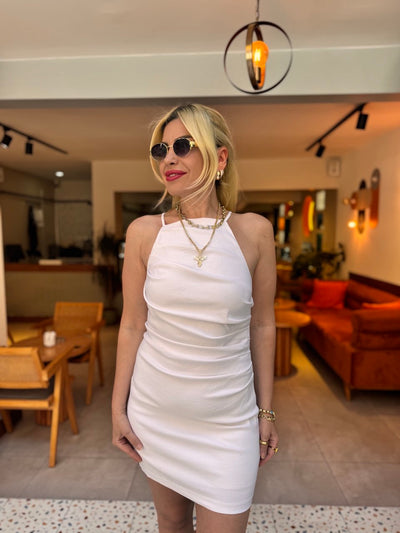 Beyaz sırt detay tam likralı mini elbise