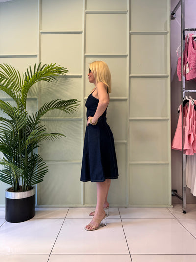 Lacivert jeans midi boy elbise