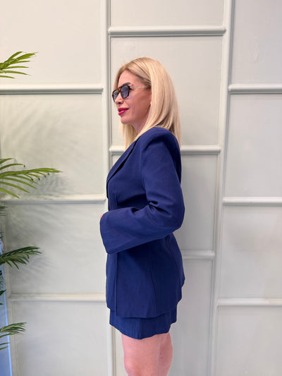 Lacivert keten şort ceket takım