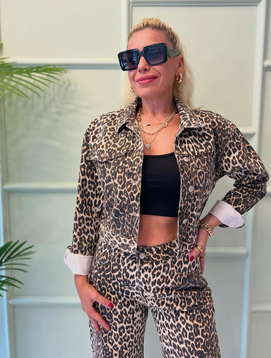 Leopar jeans ceket