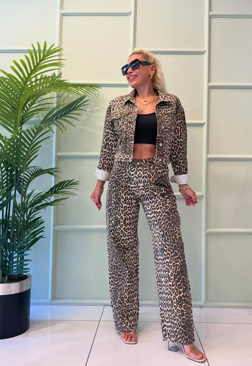 Leopar jeans ceket