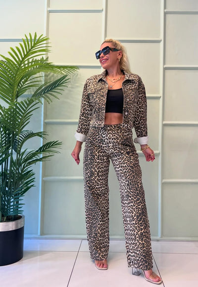 Leopar jeans ceket