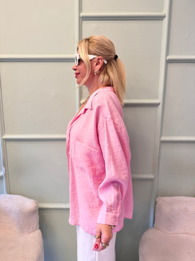 Pembe oversize tensel gömlek