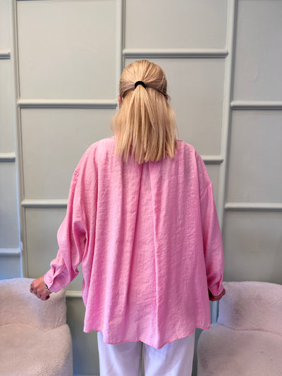 Pembe oversize tensel gömlek