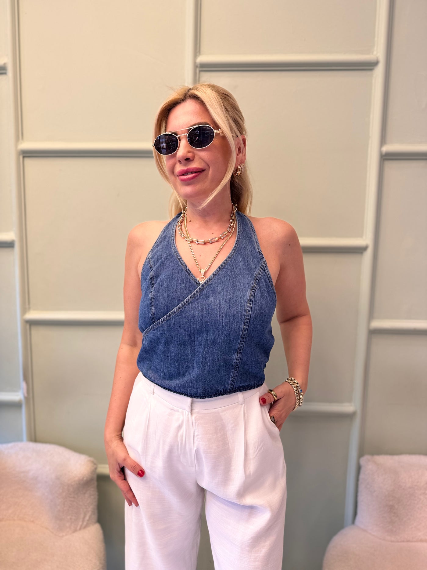 Lacivert jeans crop