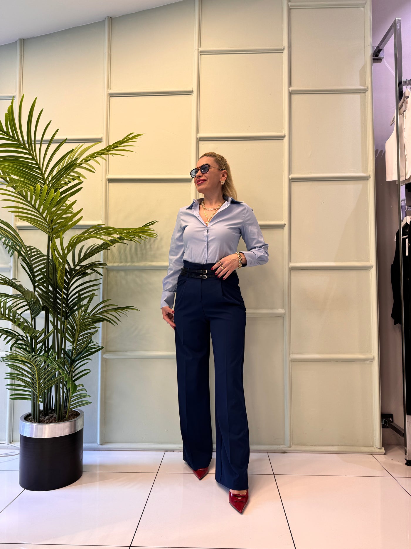 Mavi uzun kollu slimfit gömlek