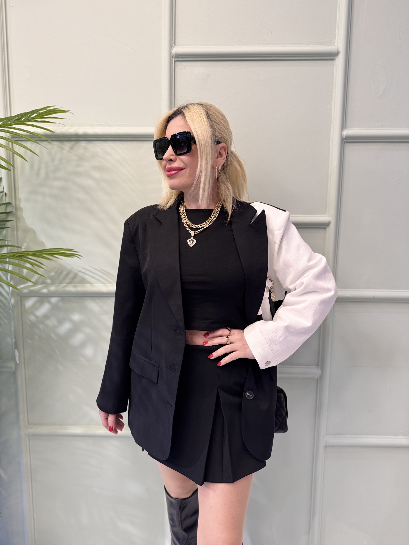 Siyah-Beyaz blazer ceket